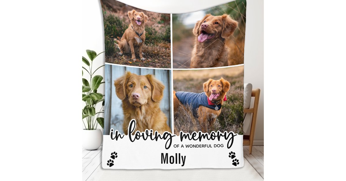 In Loving Memory Pet Dog Memorial Photo Collage Fleece Blanket | Zazzle