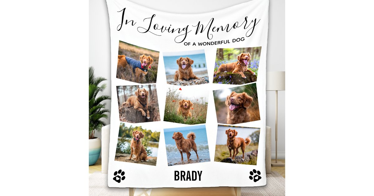 In Loving Memory Pet Dog Memorial Photo Collage Fleece Blanket | Zazzle
