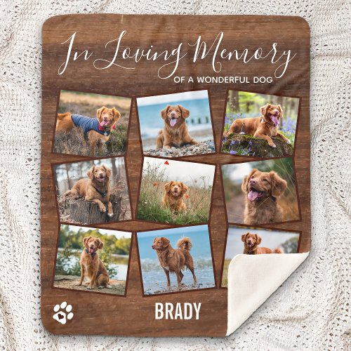 In Loving Memory Pet Dog Memorial Photo Collage Sherpa Blanket