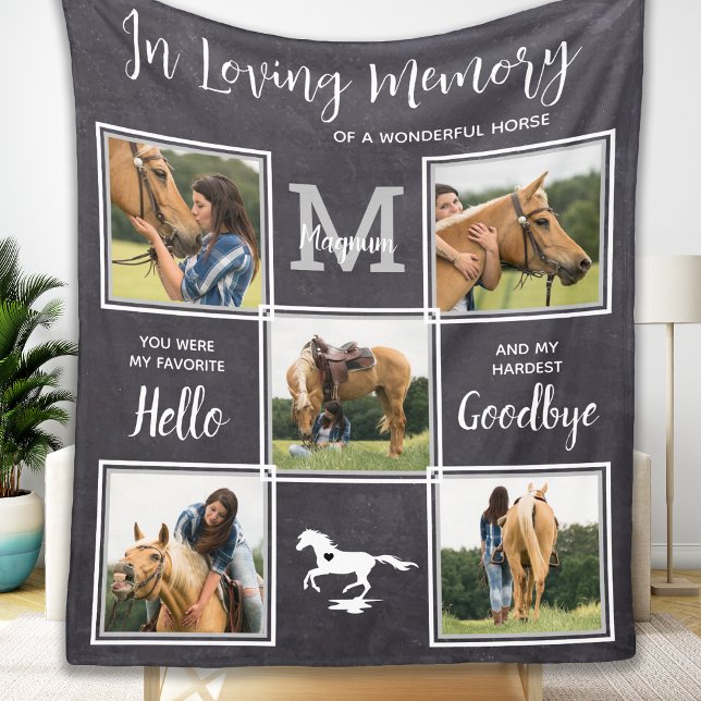 In Loving Memory Pet Horse Memorial Photo Collage Fleece Blanket (Creator Uploaded)