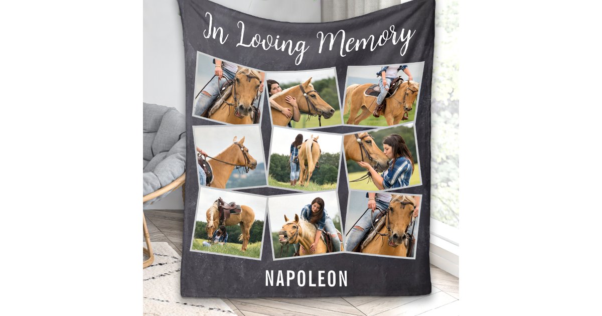 In Loving Memory Pet Horse Memorial Photo Collage Fleece Blanket | Zazzle