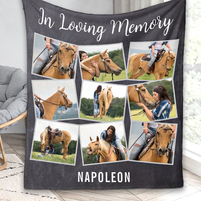 In Loving Memory Pet Horse Memorial Photo Collage Fleece Blanket (Creator Uploaded)