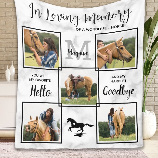 In Loving Memory Pet Horse Memorial Photo Collage Fleece Blanket (Creator Uploaded)