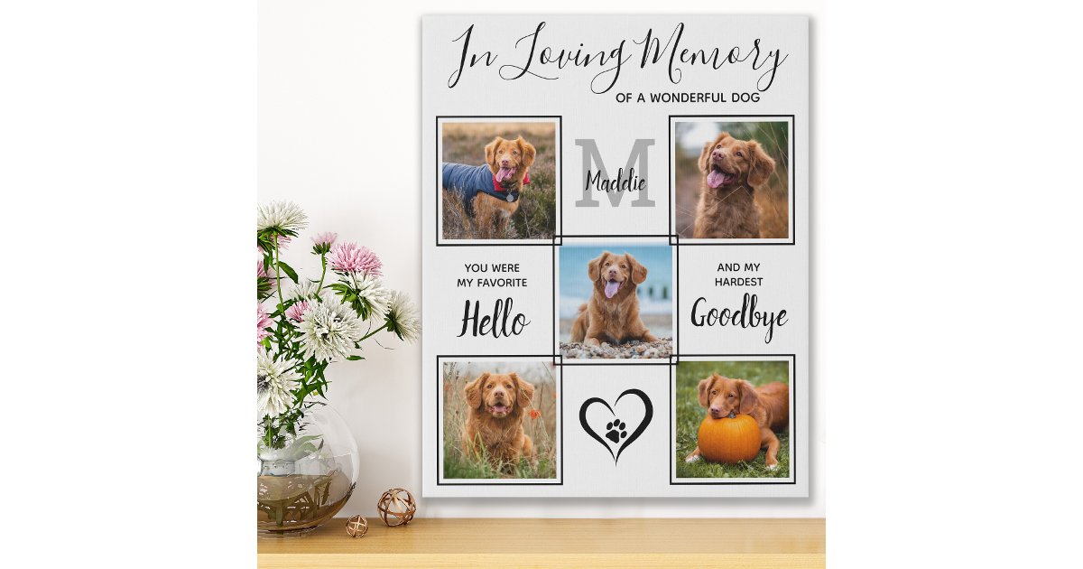 In Loving Memory Pet Memorial 5 Photo Collage Faux Canvas Print | Zazzle