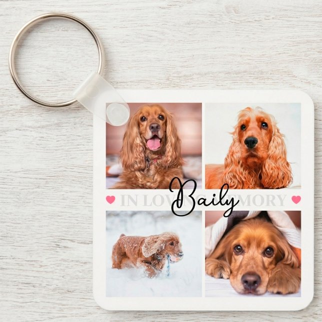 In Loving Memory Pet Memorial Custom Photo Collage Keychain (Pet Memorial Keychain)