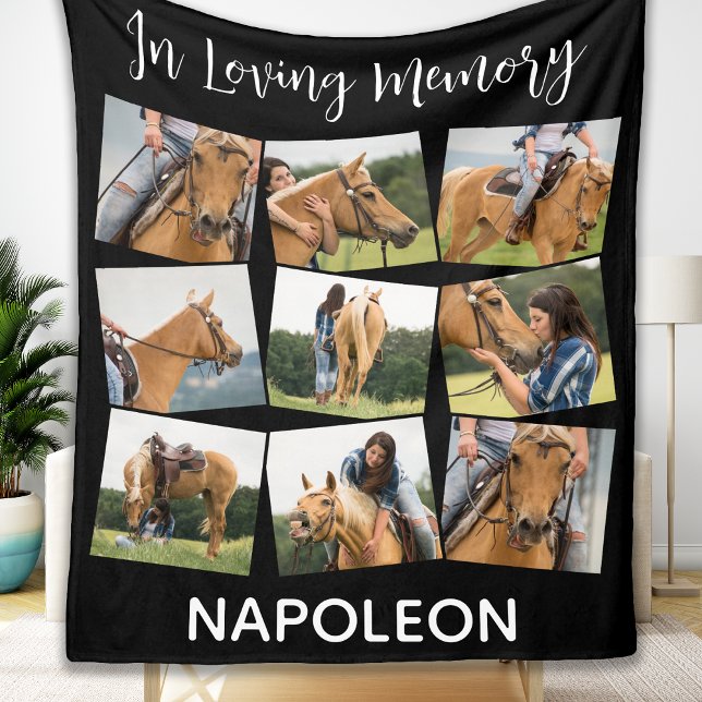 In Loving Memory Pet Memorial Horse Photo Collage Fleece Blanket (Creator Uploaded)