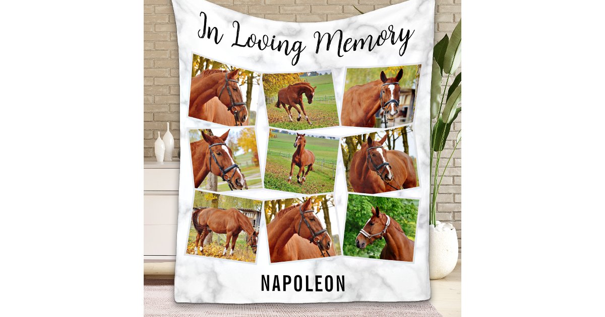 In Loving Memory Pet Memorial Horse Photo Collage Fleece Blanket | Zazzle
