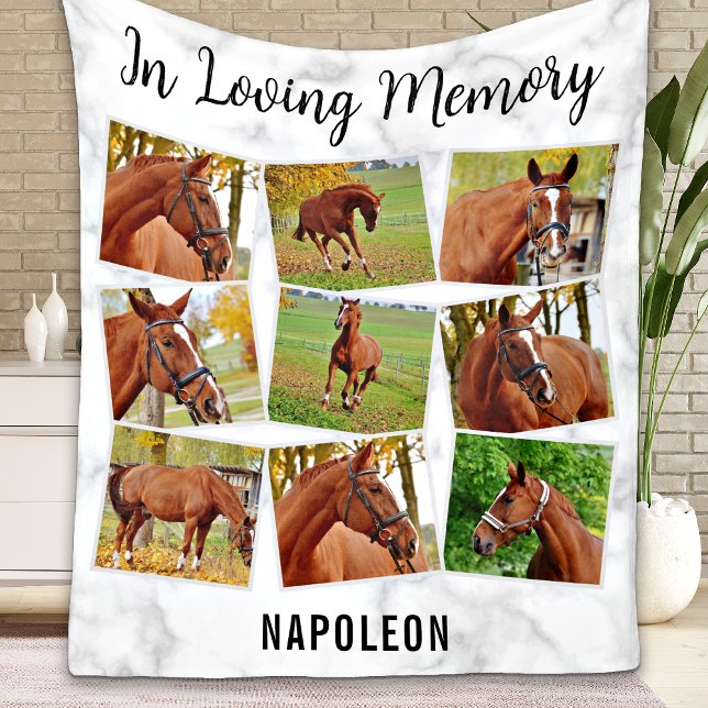 In Loving Memory Pet Memorial Horse Photo Collage Fleece Blanket (Creator Uploaded)
