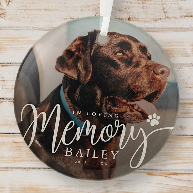 In Loving Memory Pet Memorial Modern Simple Photo Glass Ornament (Creator Uploaded)