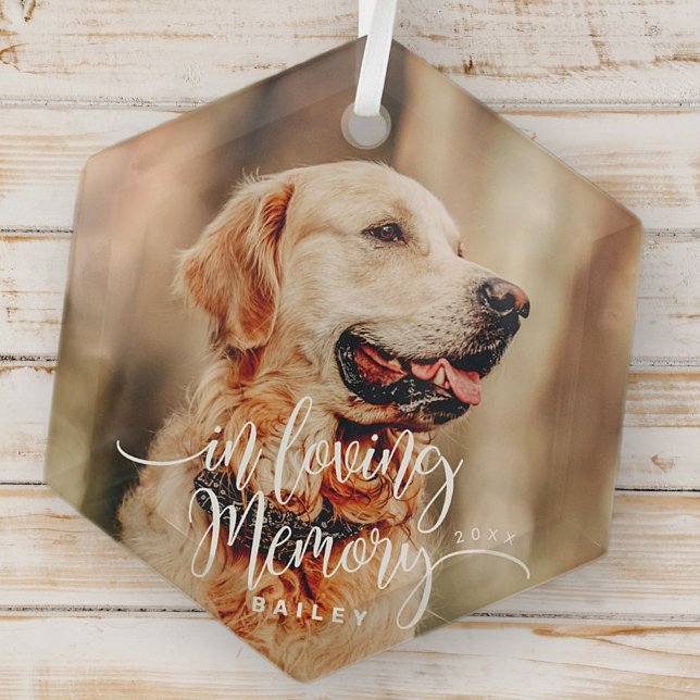 In  Loving Memory Pet Memorial Simple Modern Photo Glass Ornament (Creator Uploaded)