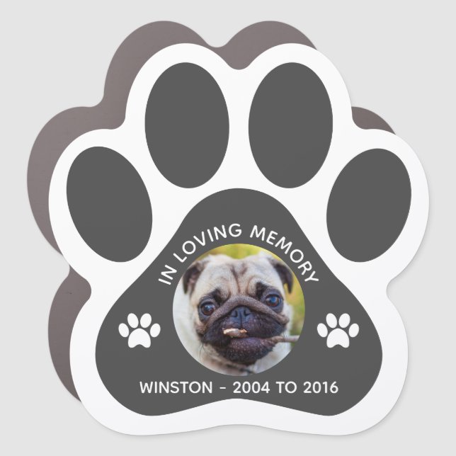 In Loving Memory Pet Paw Print Photo Gray Car Magnet (Front)