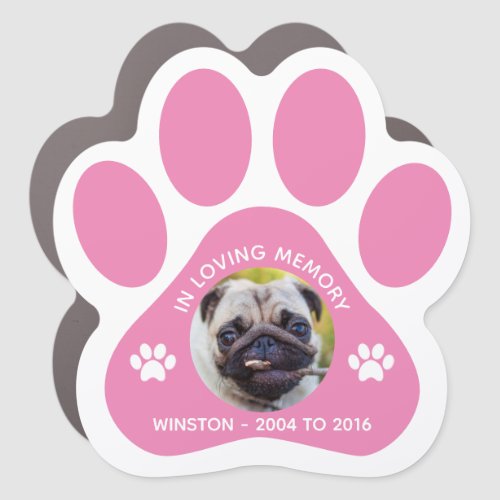 In Loving Memory Pet Paw Print Photo Pink Car Magnet