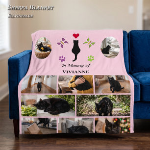 In Loving Memory Pet Photo Collage Black Cat Pink Sherpa Blanket