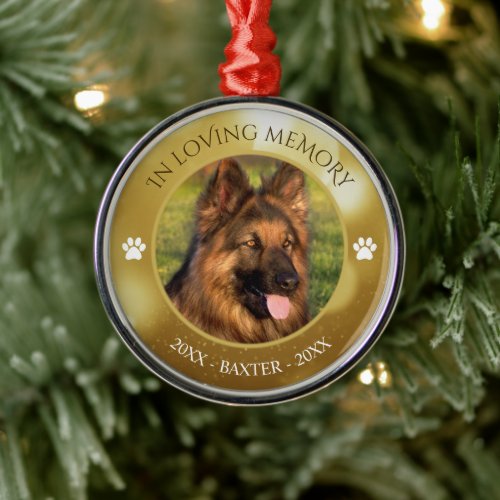 In Loving Memory Pet Photo Gold Keepsake Metal Ornament