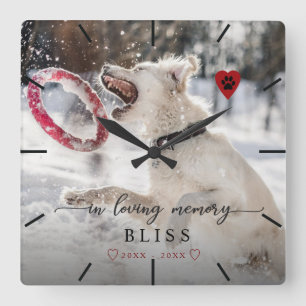 In Loving Memory Pet Photo Paw Print Monogram Square Wall Clock