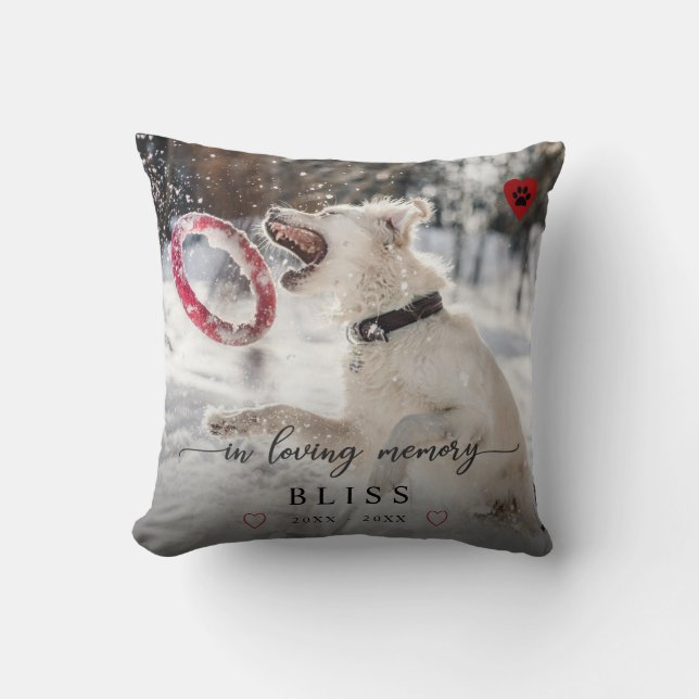In Loving Memory Pet Photo Paw Print Monogram Throw Pillow (Front)