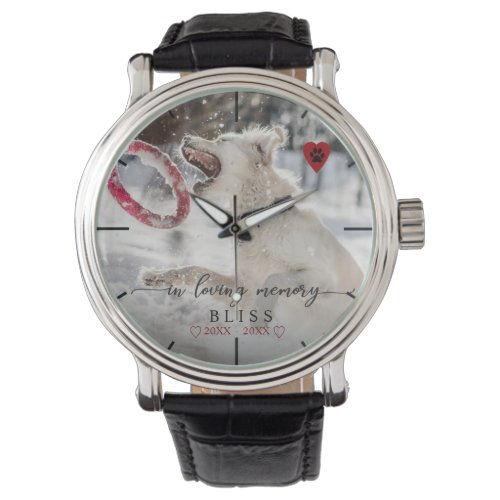 In Loving Memory Pet Photo Paw Print Monogram Watch