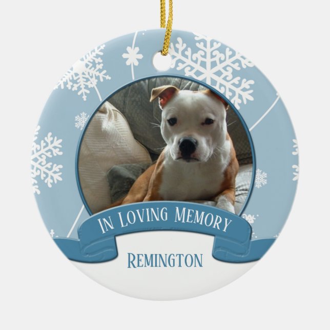 In Loving Memory Pet Photo Snowflakes Christmas Ceramic Ornament (Front)