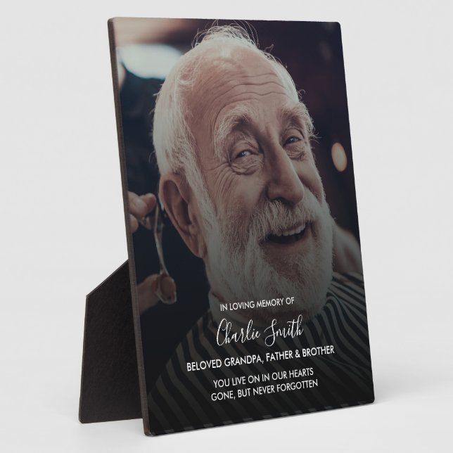 In Loving Memory: Photo and message on easel stand Plaque (Side)