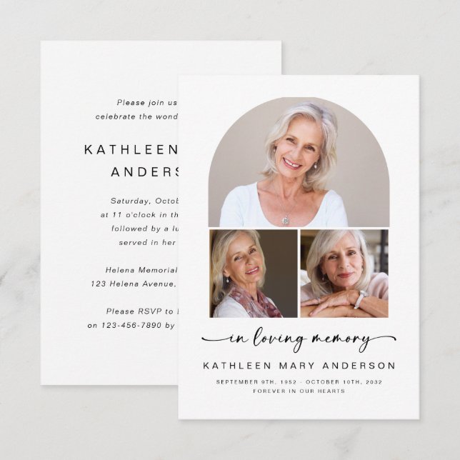 In Loving Memory | Photo Arch Funeral Memorial Invitation (Front/Back)