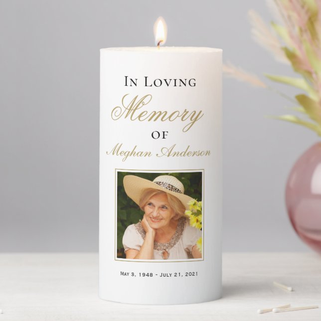 In Loving Memory Photo Black Gold Pillar Candle (In Situ)