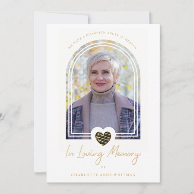 In Loving Memory Photo Black Heart Arch Effect Invitation (Front)