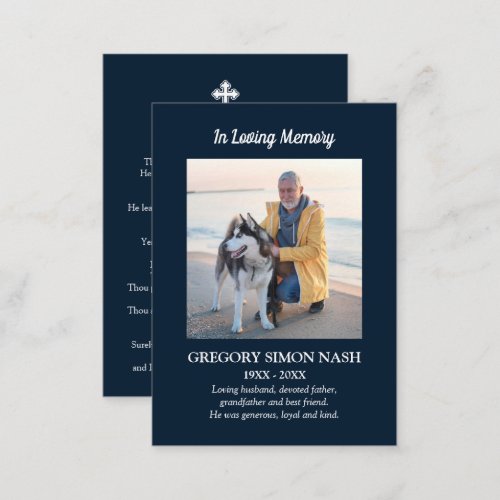 In Loving Memory Photo Blue Funeral Card