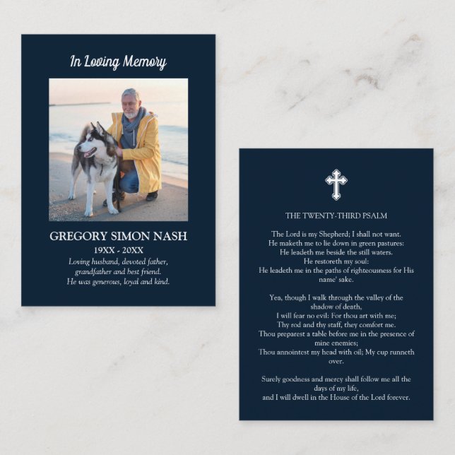In Loving Memory Photo Blue Funeral Card (Front/Back)