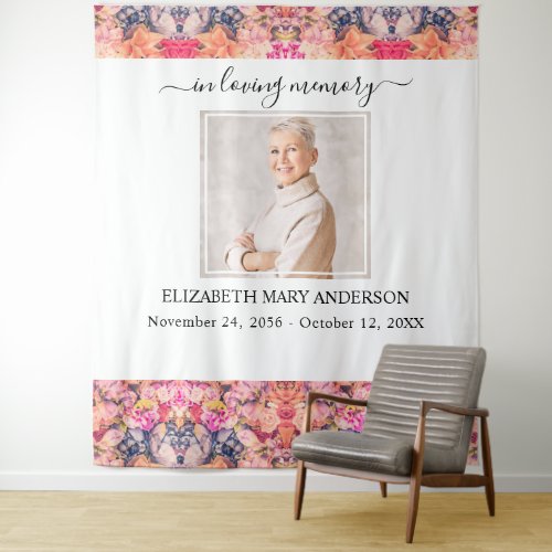 In Loving Memory Photo Bright Floral Memorial Tapestry