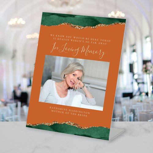 In Loving Memory Photo Burnt Orange Wedding Pedestal Sign