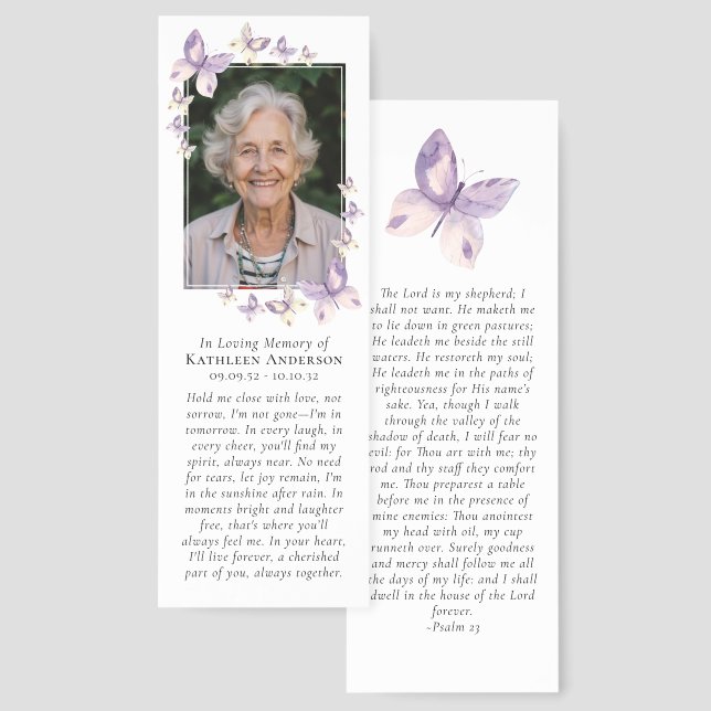 In Loving Memory Photo Butterfly Funeral Bookmarks (Front & Back)