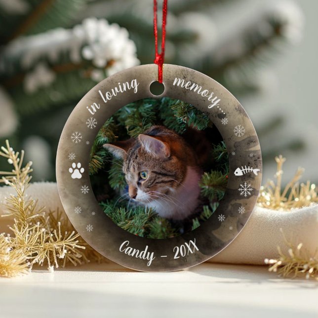 In Loving Memory | Photo Cat Pet Memorial Bokeh Ceramic Ornament (Creator Uploaded)