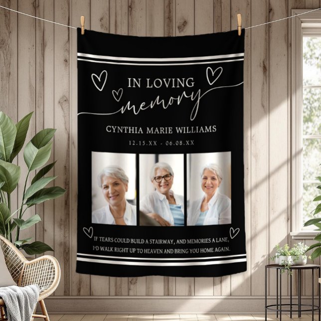 In Loving Memory Photo Collage Black Fleece Blanket (In Loving Memory 3 Photo Collage Black and White Fleece Blanket)
