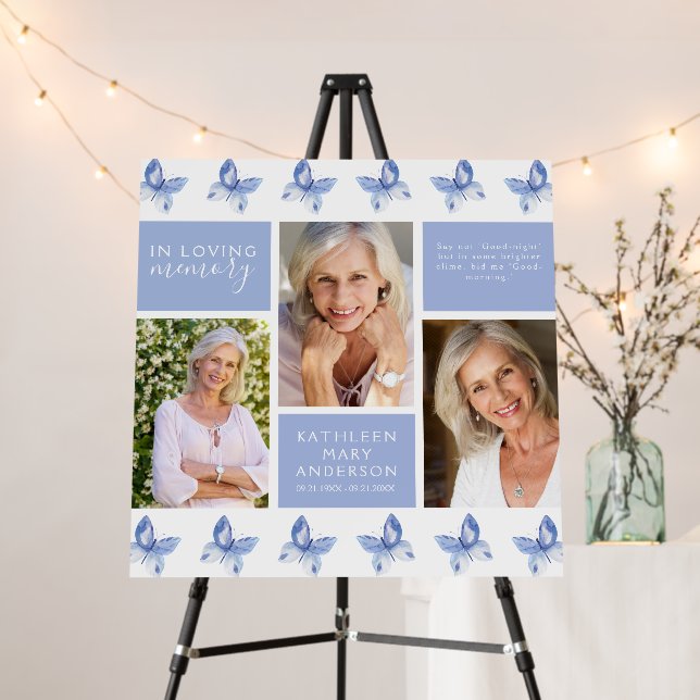 In Loving Memory Photo Collage Butterfly Memorial Foam Board (In Situ (Stand))