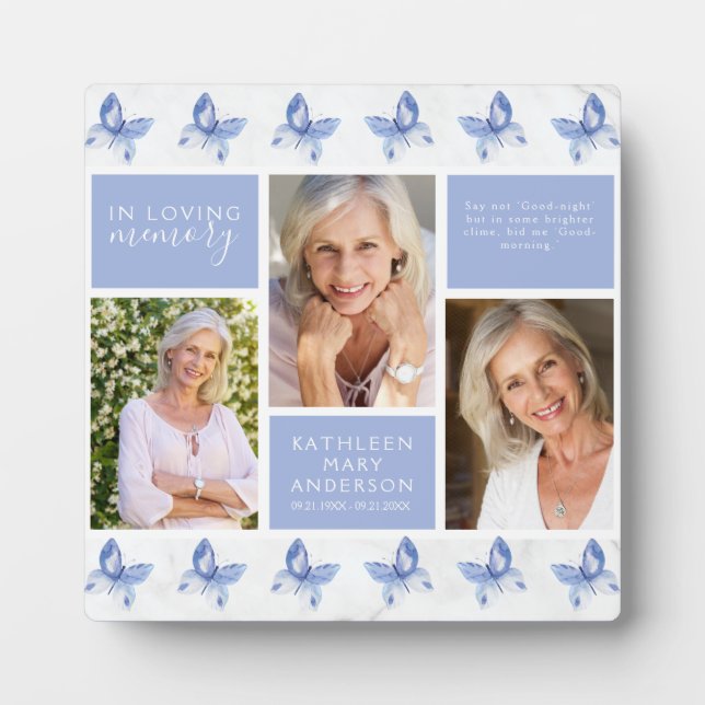 In Loving Memory Photo Collage Butterfly Memorial Plaque (Front)