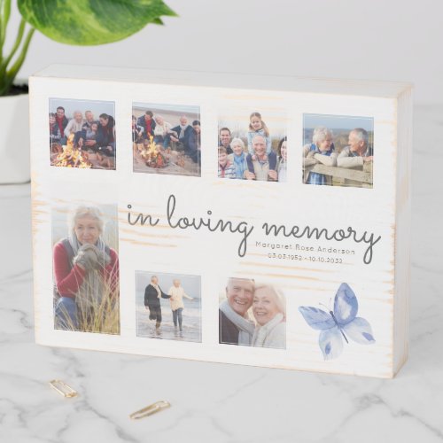 In Loving Memory Photo Collage Butterfly Wooden Box Sign