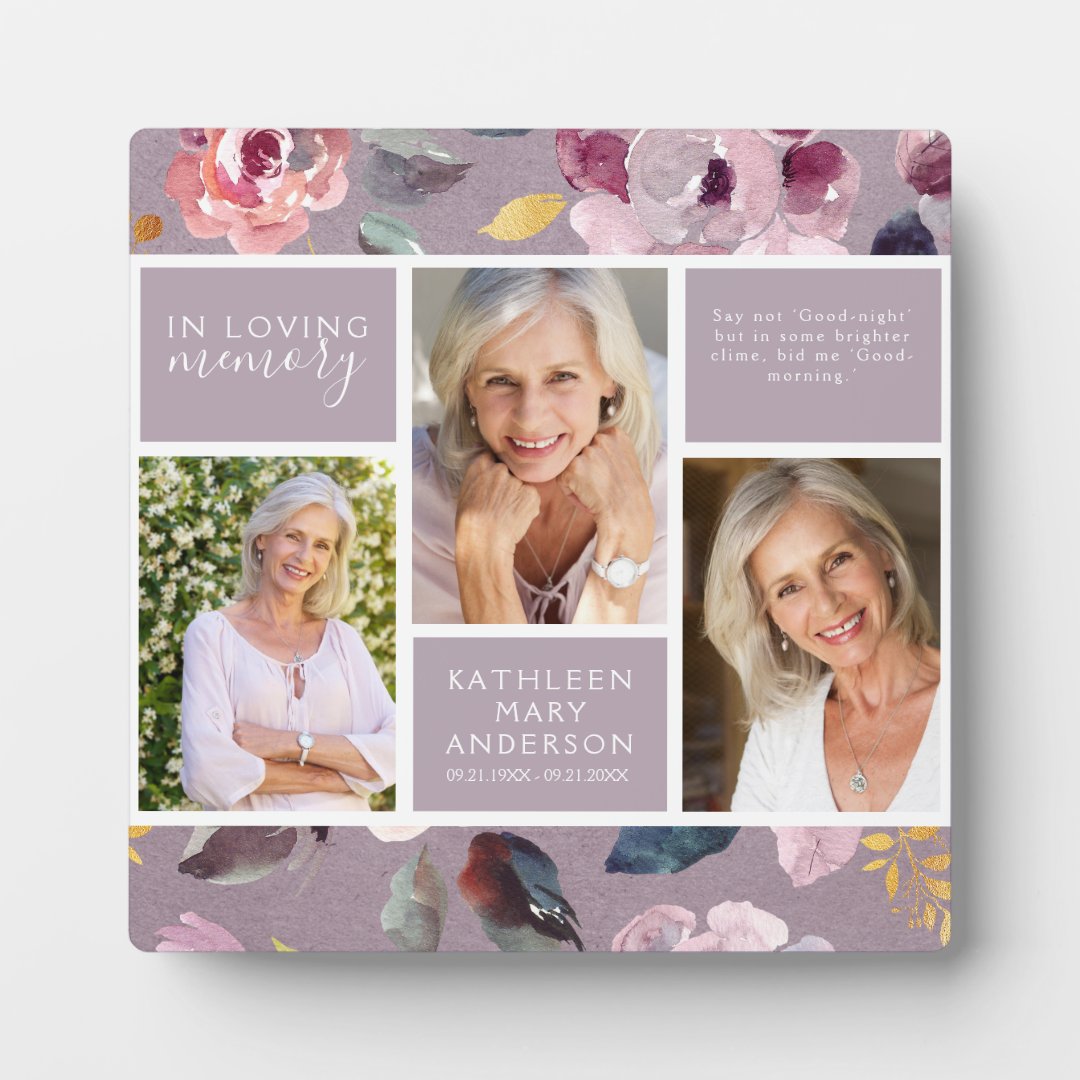 In Loving Memory Photo Collage Floral Memorial Plaque Zazzle