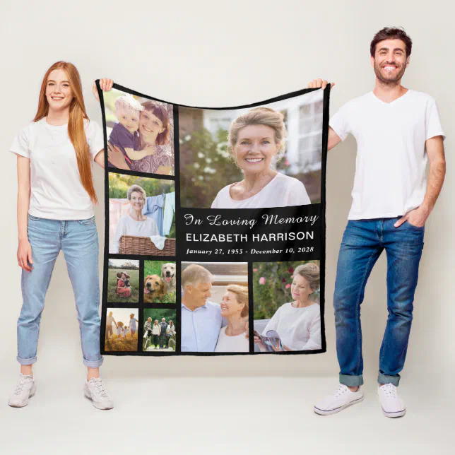 In Loving Memory Photo Collage Memorial Black Fleece Blanket | Zazzle