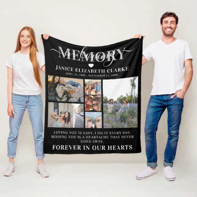 In Loving Memory Photo Collage Memorial Fleece Blanket | Zazzle