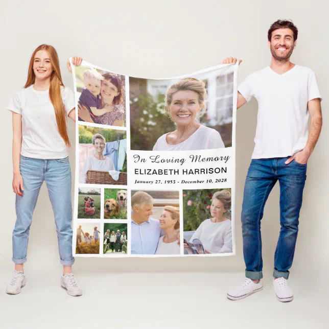 In Loving Memory Photo Collage Memorial Fleece Blanket | Zazzle