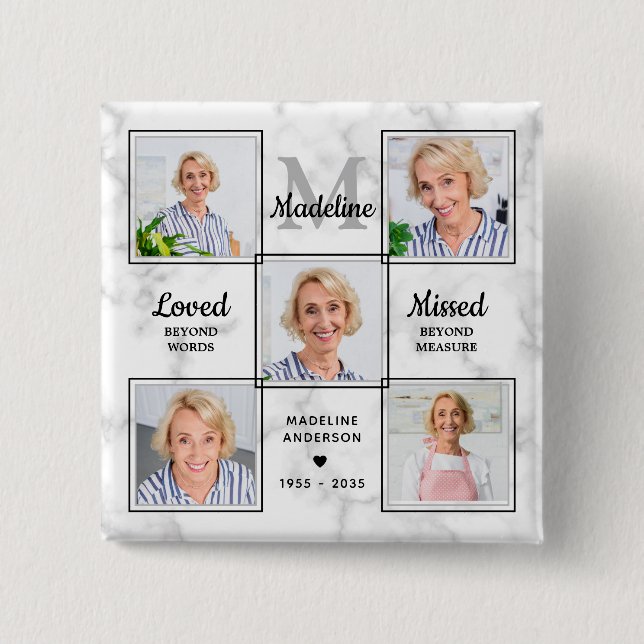 In Loving Memory Photo Collage Memorial Funeral Button (Front)