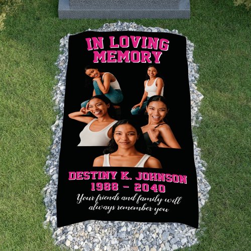 In Loving Memory Photo Collage Pink Grave Blanket