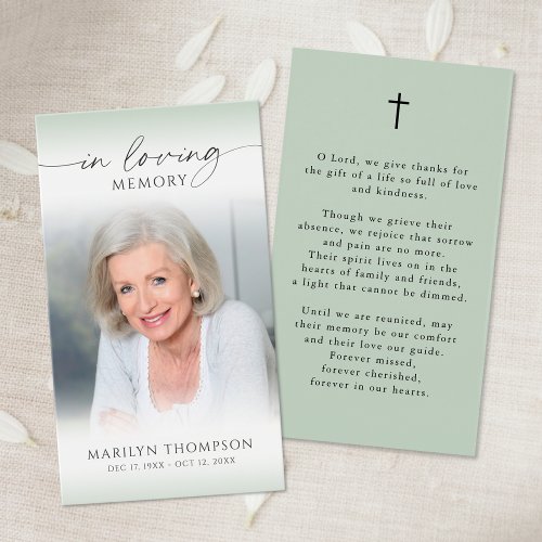 In Loving Memory Photo Cross Sympathy Prayer Card