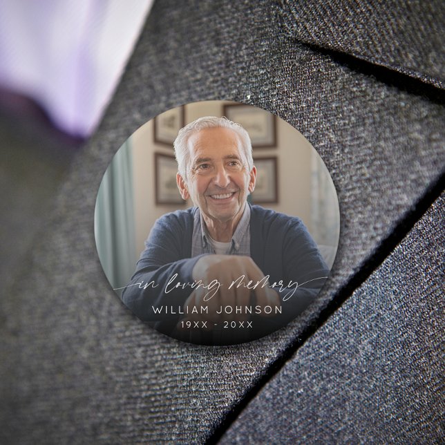 In Loving Memory Photo Elegant Script Funeral  Button (Creator Uploaded)