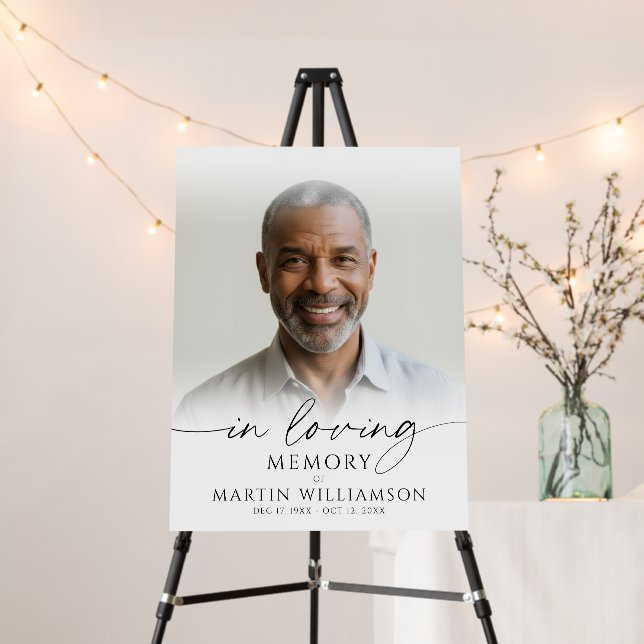 In Loving Memory Photo Elegant Script Funeral Foam Board (In Situ (Stand))