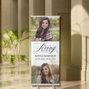 In Loving Memory Photo Elegant Script Funeral Retractable Banner