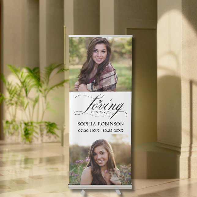 In Loving Memory Photo Elegant Script Funeral  Retractable Banner (Creator Uploaded)