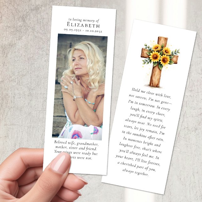 In Loving Memory Photo Floral Cross Funeral Bookmarks (Creator Uploaded)
