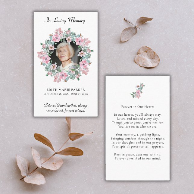 In Loving Memory Photo Floral Memorial Prayer Card (All text can be edited.
)