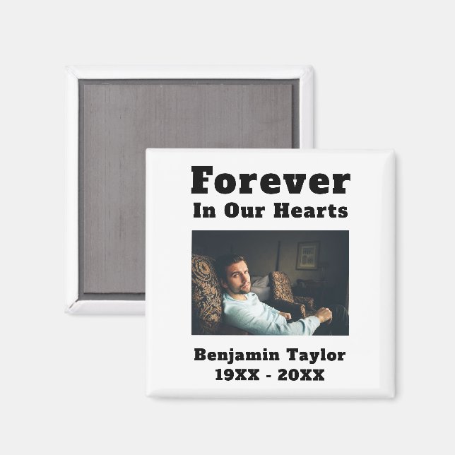 In Loving Memory Photo Forever In Our Hearts Text Magnet (Front/Back)